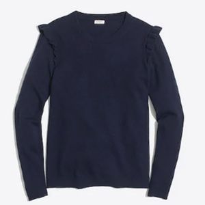 J Crew Navy Ruffled Shoulder Sweater